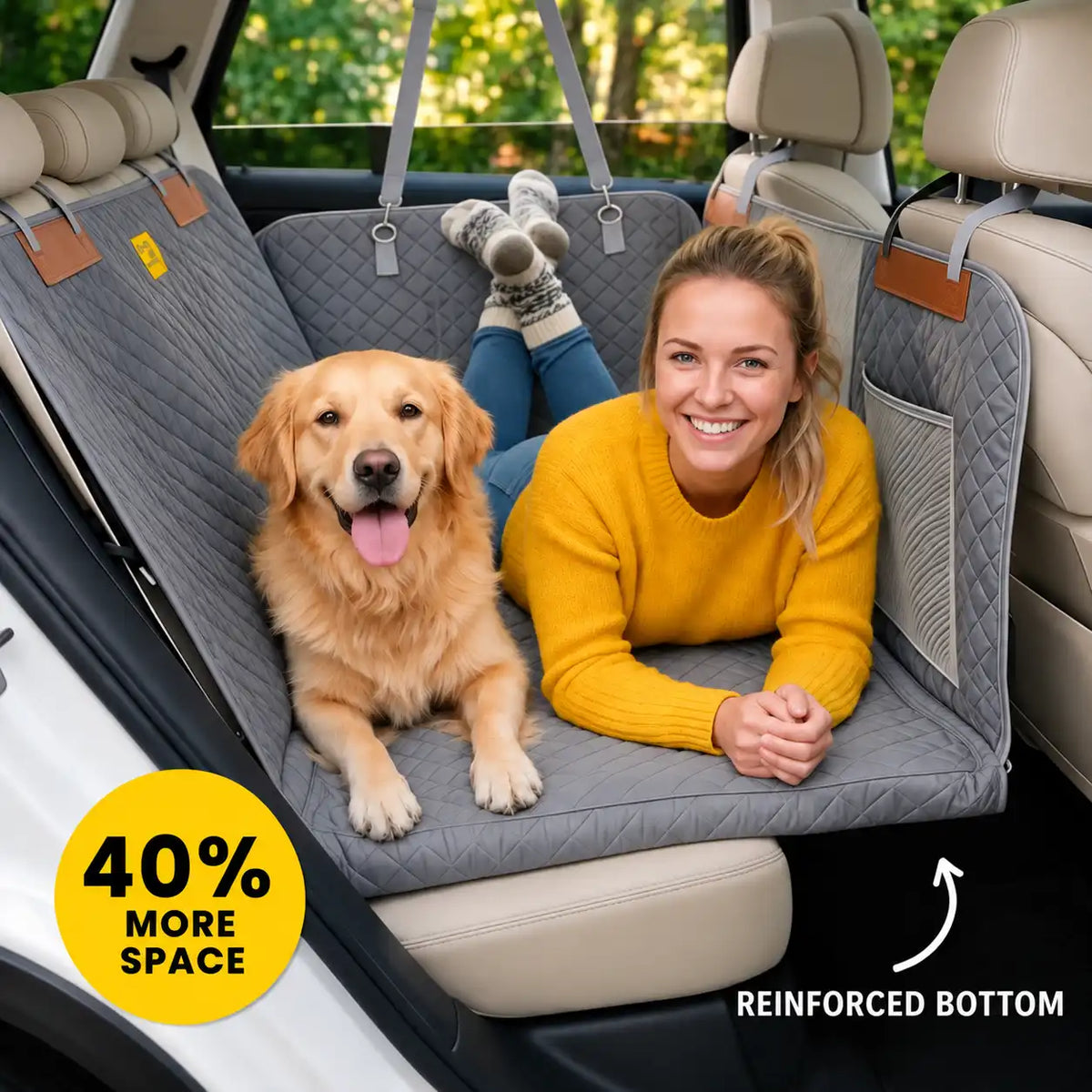 Hundedecke Auto mit harter Unterseite – faltbar, bedeckt den gesamten Sitz (2/3 oder 1/3)